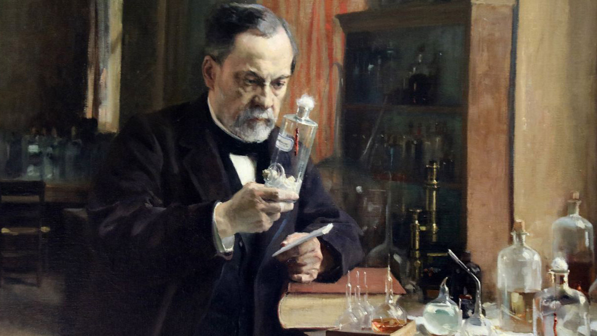 Un tableau de Louis Pasteur à son laboratoire.